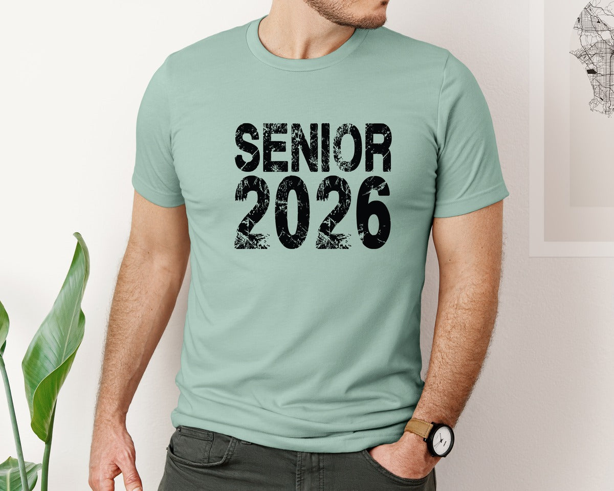 brand:Bella Canvas|color:Dusty Blue|Distressed Senior 2026 Graduation Graphic T-Shirt