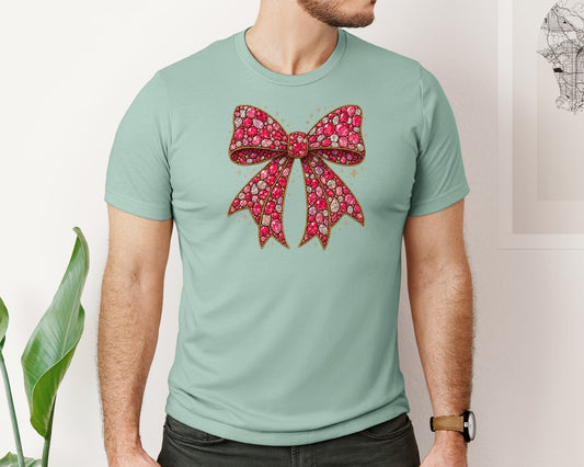 Faux Rhinestone Pink Bow Graphic T-Shirt