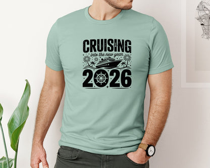 brand:Bella Canvas|color:Dusty Blue|Cruising Into The New Year 2026 3 Graphic T-Shirt