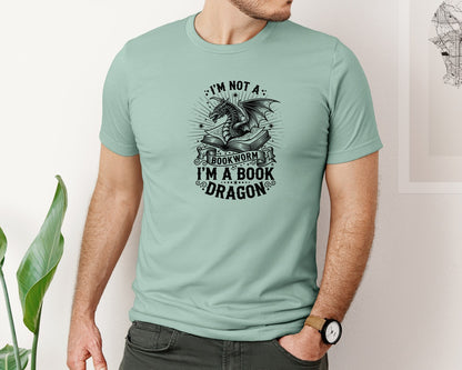 brand:Bella Canvas|color:Dusty Blue|Im Not A Bookworm Im A Book Dragon Graphic T-Shirt
