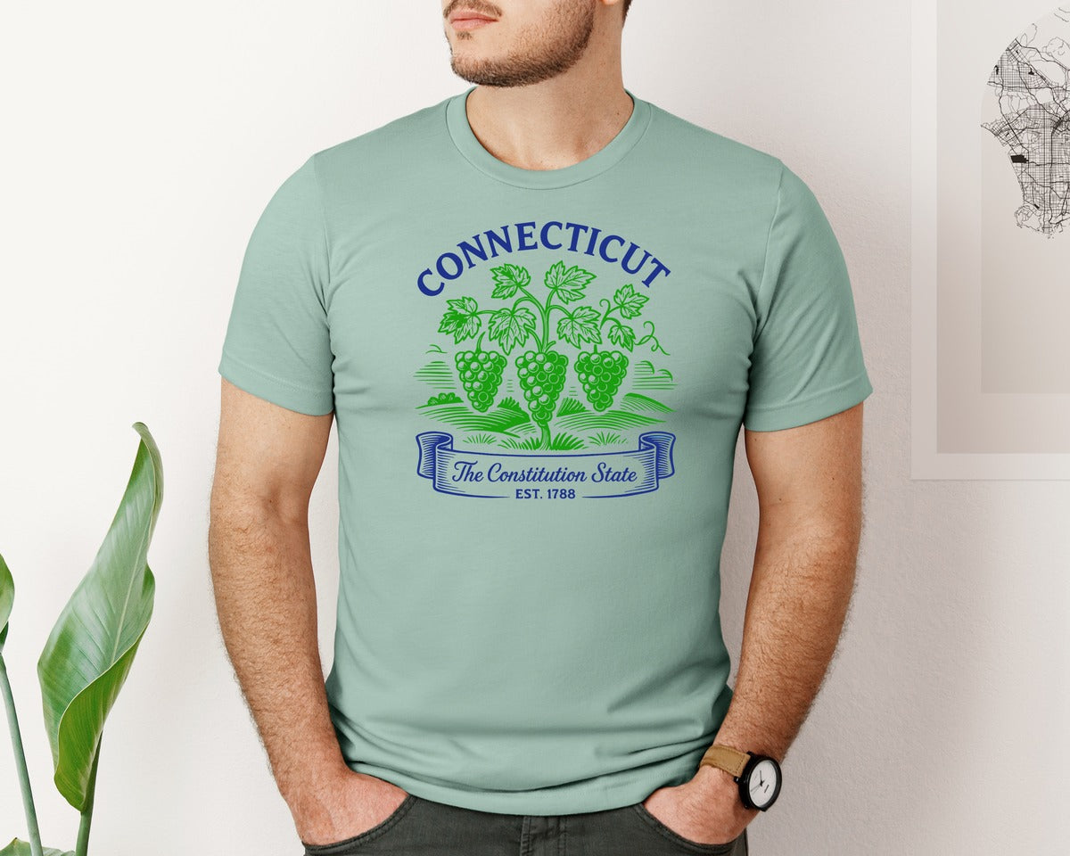 brand:Bella Canvas|color:Dusty Blue|Connecticut The Constitution State Graphic T-Shirt