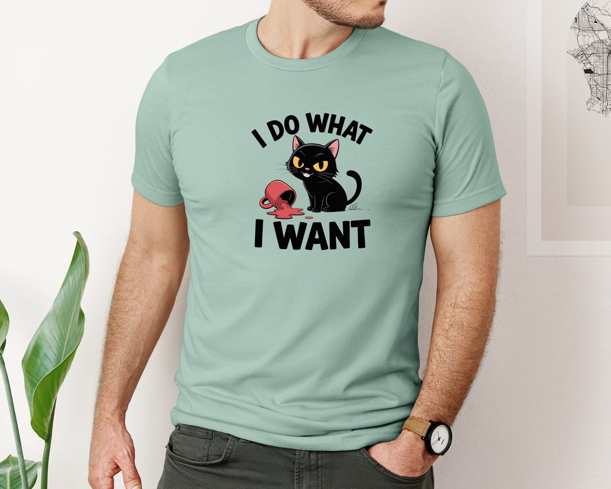 brand:Bella Canvas|color:Dusty Blue|I Do What I Want Cat Funny Cat 2 Graphic T-Shirt