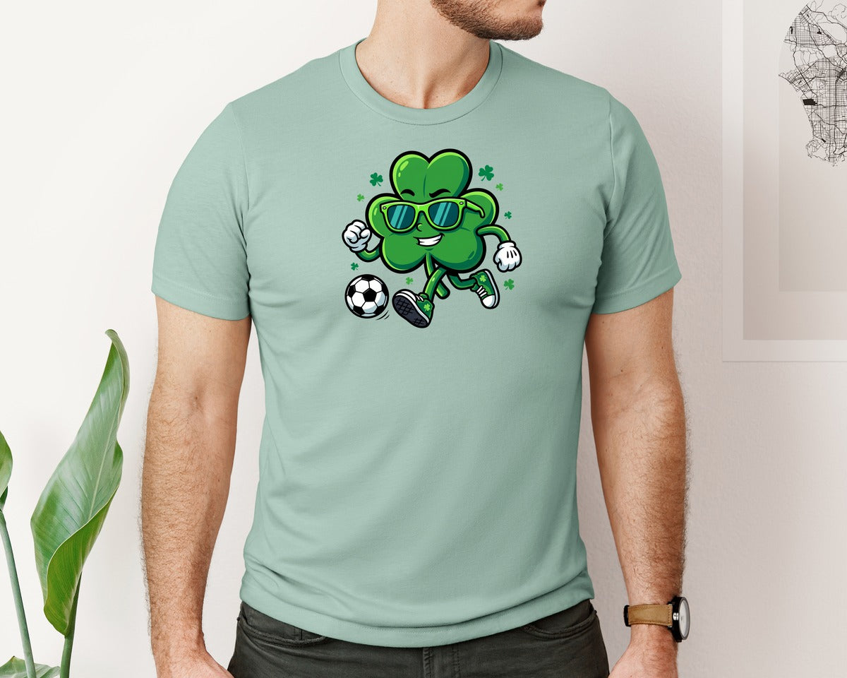 brand:Bella Canvas|color:Dusty Blue|Lucky Shamrock Soccer St Patricks Graphic T-Shirt