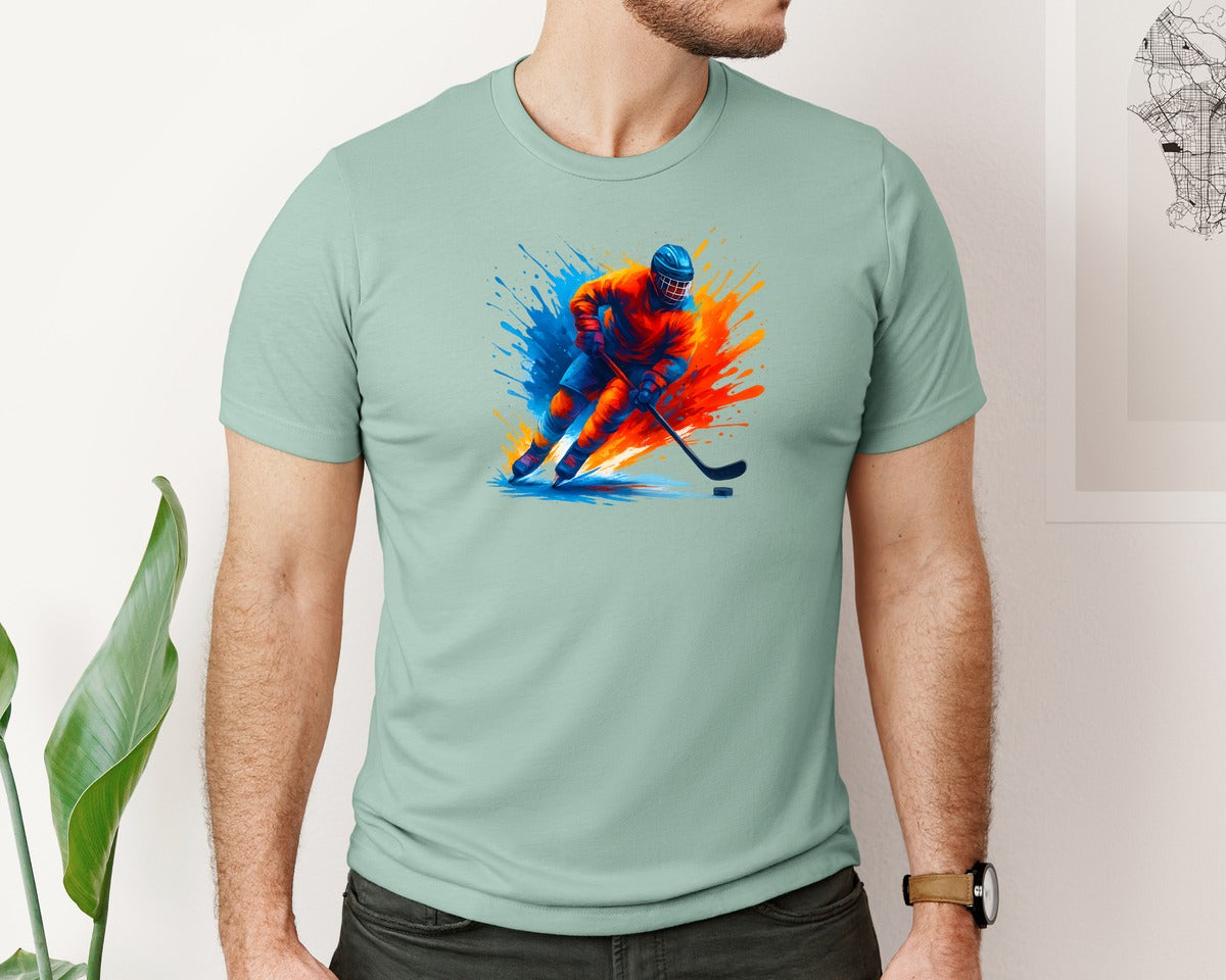 brand:Bella Canvas|color:Dusty Blue|Colorful Ice Hockey T Shirt Design Graphic T-Shirt