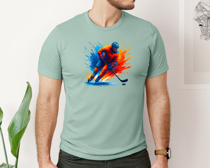 brand:Bella Canvas|color:Dusty Blue|Colorful Ice Hockey T Shirt Design Graphic T-Shirt