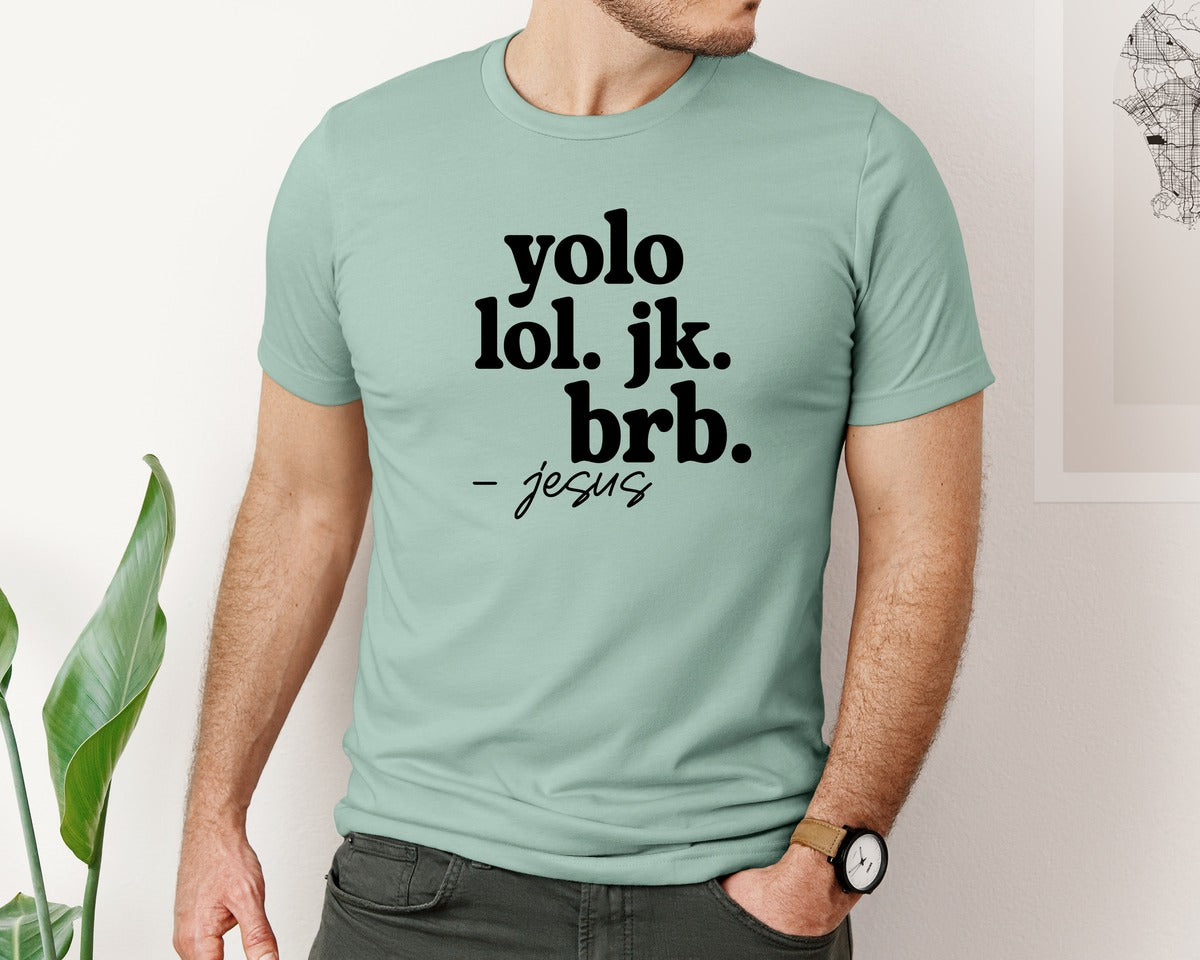 brand:Bella Canvas|color:Dusty Blue|Yolo Yolo Jesus Easter Graphic T-Shirt