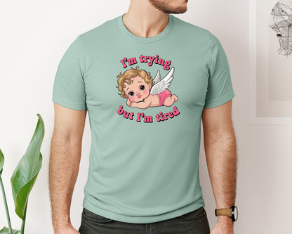brand:Bella Canvas|color:Dusty Blue|Funny Valentine Cupid Sassy Cupid Graphic T-Shirt