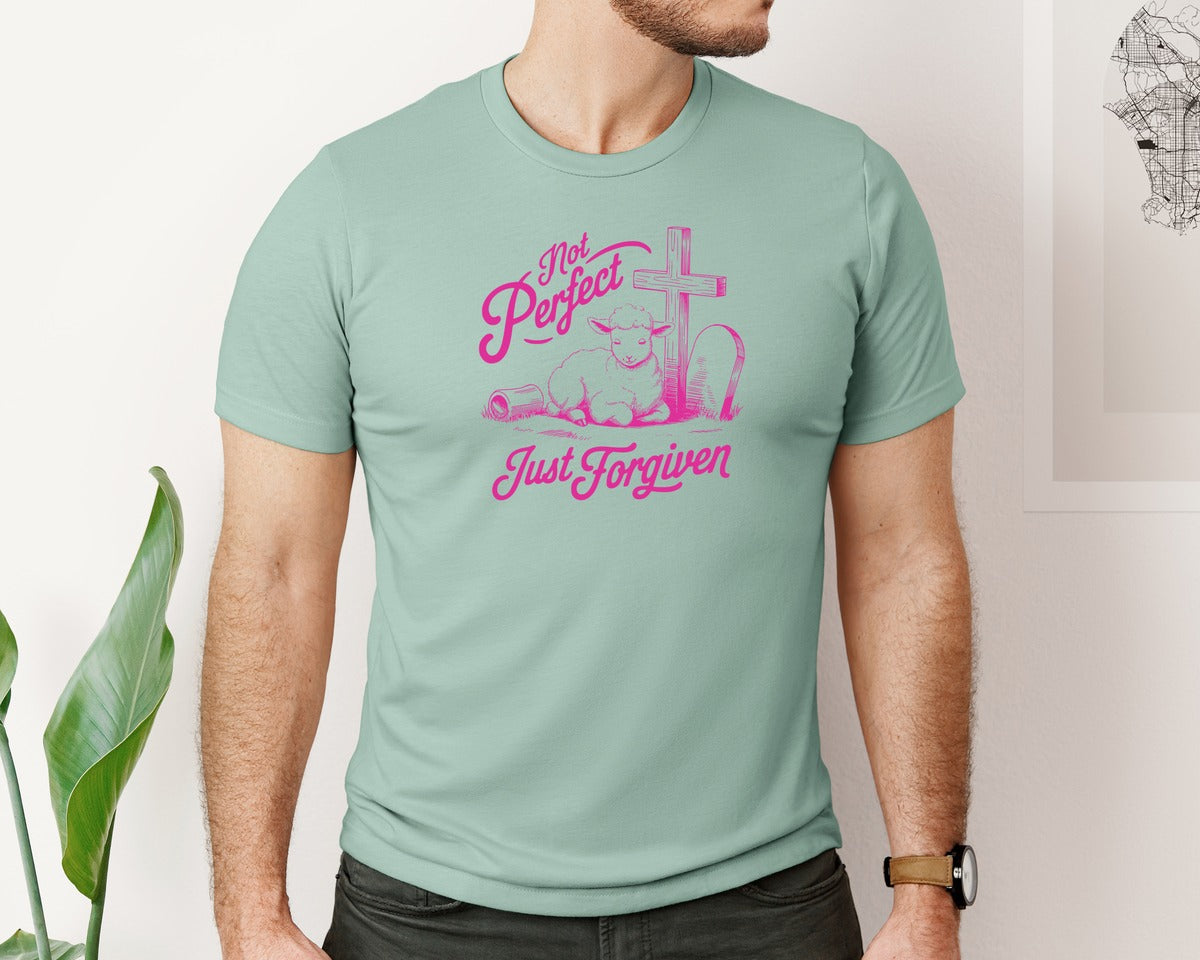 brand:Bella Canvas|color:Dusty Blue|Not Perfect Just Forgiven Design 18 Graphic T-Shirt