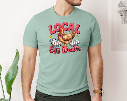 brand:Bella Canvas|color:Dusty Blue|Local Egg Dealer Funny Chicken Graphic T-Shirt