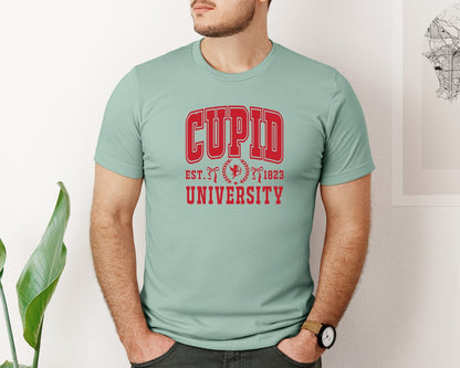 brand:Bella Canvas|color:Dusty Blue|Cupid University Pngvalentines Day Graphic T-Shirt