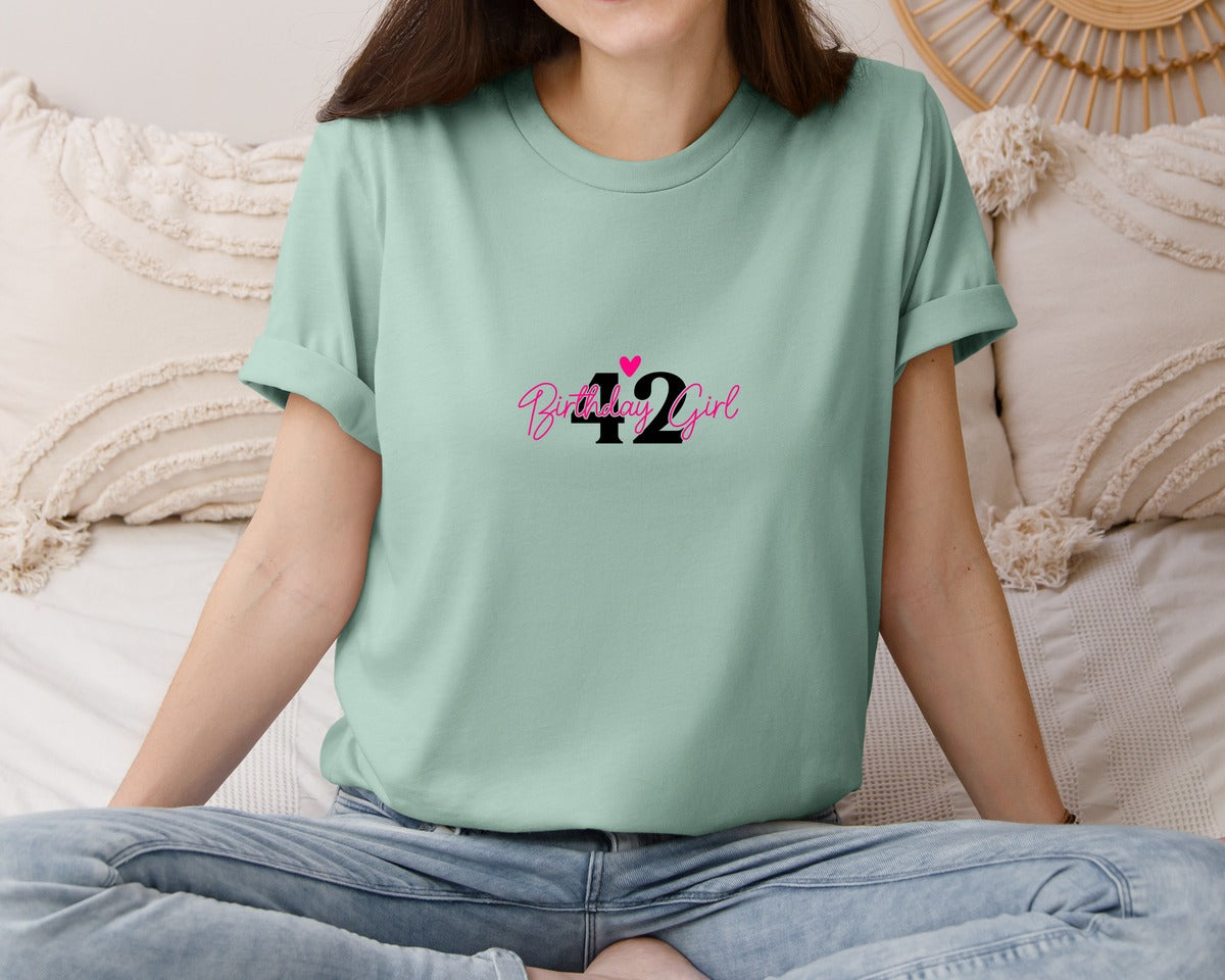 brand:Bella Canvas|color:Dusty Blue|42 Birthday Girl 2 Graphic T-Shirt