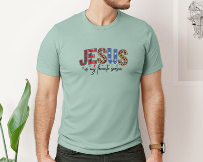 brand:Bella Canvas|color:Dusty Blue|Jesus Is My Favorite Season Christmas Graphic T-Shirt