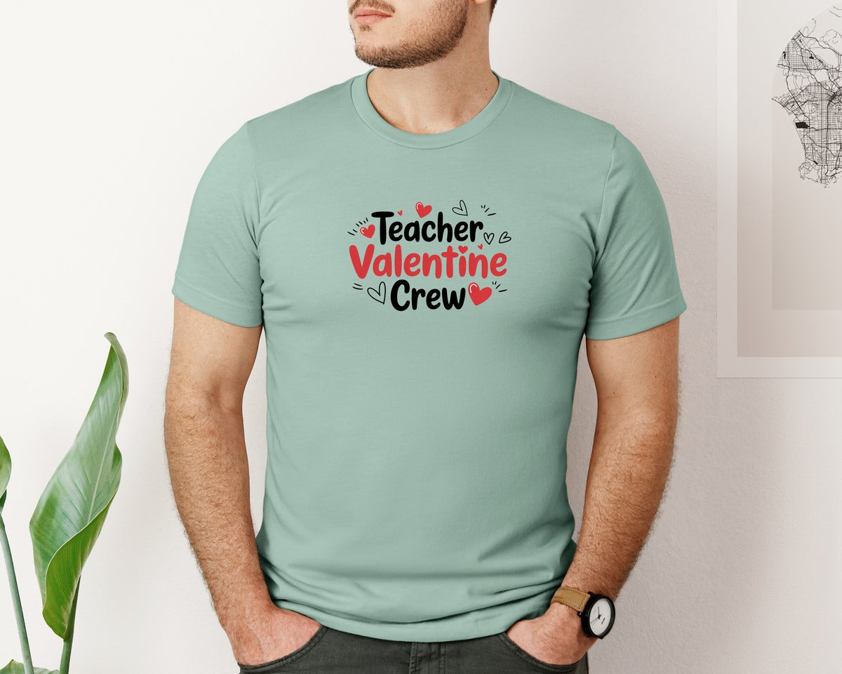 brand:Bella Canvas|color:Dusty Blue|Teacher Valentine Crew Love Day Tee Graphic T-Shirt