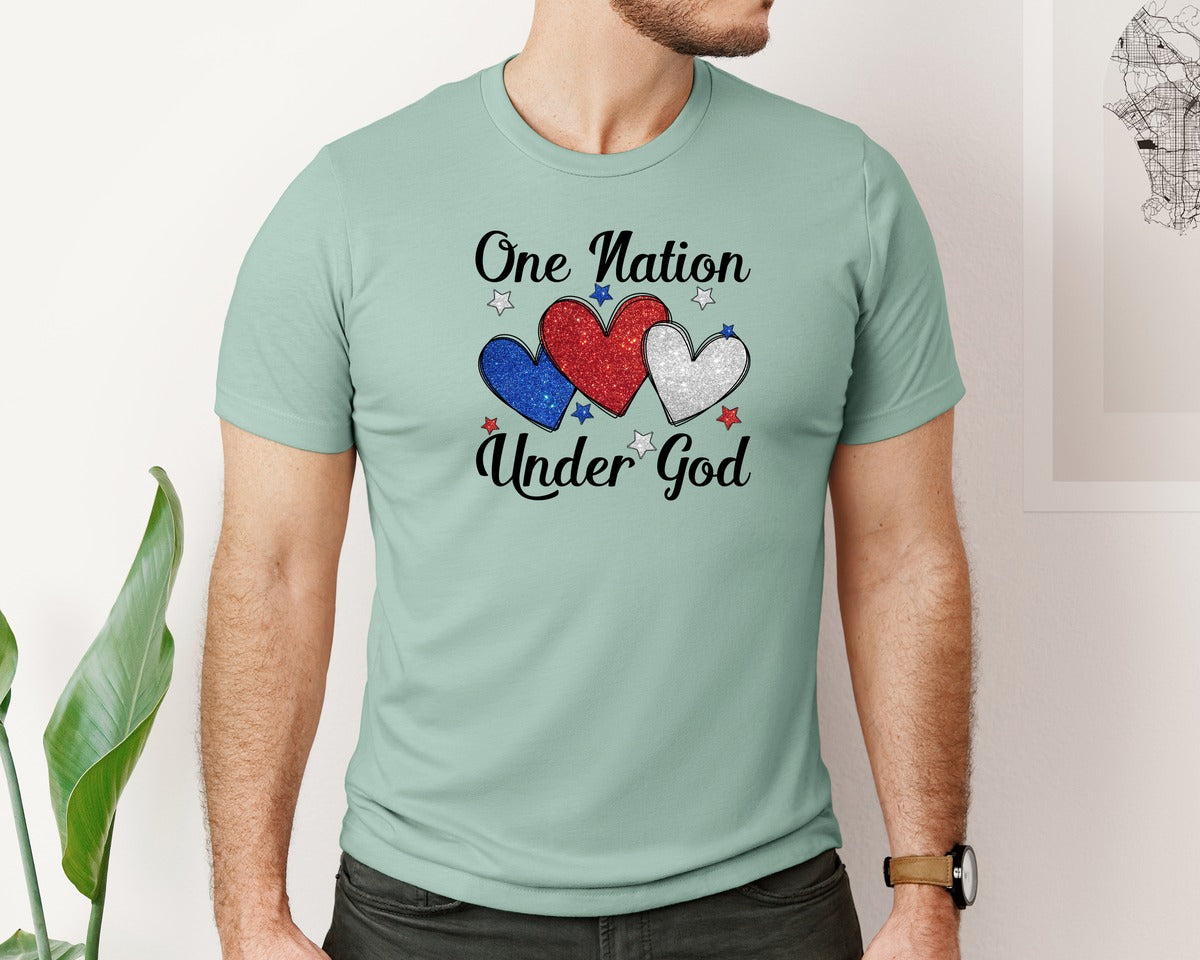 brand:Bella Canvas|color:Dusty Blue|One Nation Under God Christian 3 Graphic T-Shirt