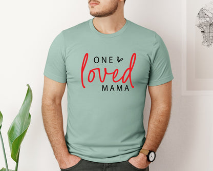 brand:Bella Canvas|color:Dusty Blue|One Loved Mama Valentines Day Bund Graphic T-Shirt