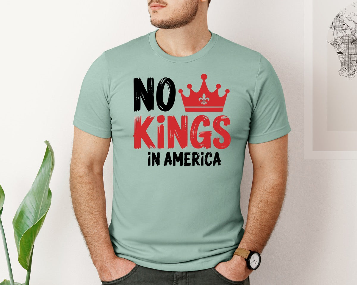 brand:Bella Canvas|color:Dusty Blue|Nope No Kings In America Graphic T-Shirt