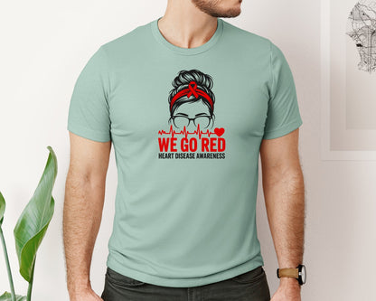 brand:Bella Canvas|color:Dusty Blue|We Go Red Heart Disease Awareness Graphic T-Shirt