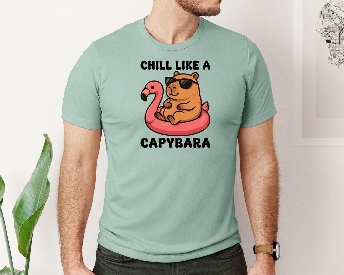 brand:Bella Canvas|color:Dusty Blue|Chill Like A Capybara T Shirt Graphic T-Shirt