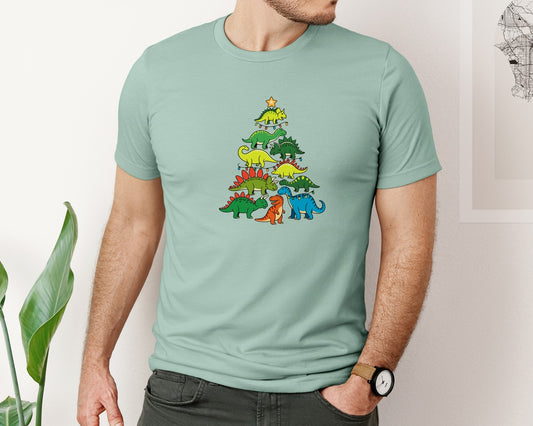 Christmas Dinosaur T Rex Tree Xmas Graphic T-Shirt