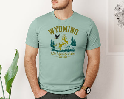 brand:Bella Canvas|color:Dusty Blue|Wyoming The Equality State Us States Graphic T-Shirt