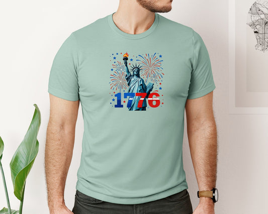 Statue Of Liberty 1776 Fireworks T Shirt Graphic T-Shirt