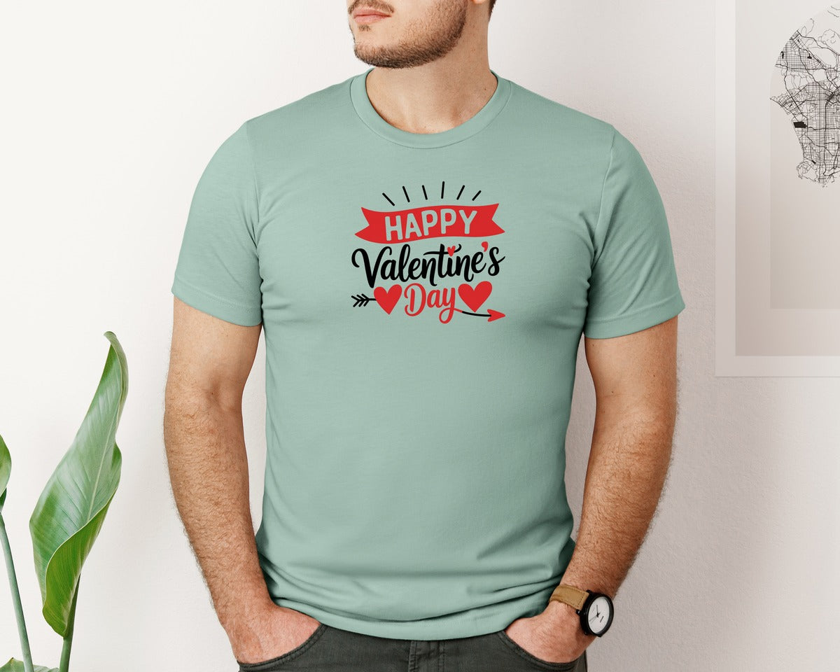 brand:Bella Canvas|color:Dusty Blue|Happy Valentines Day Heart 3 Graphic T-Shirt