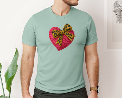 brand:Bella Canvas|color:Dusty Blue|Valentine Faux Yarn Crochet Graphic T-Shirt
