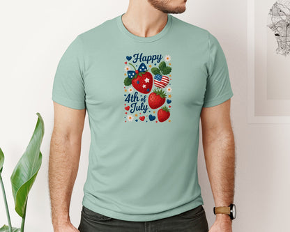 brand:Bella Canvas|color:Dusty Blue|4Th Of July Patriotic Strawberry Graphic T-Shirt