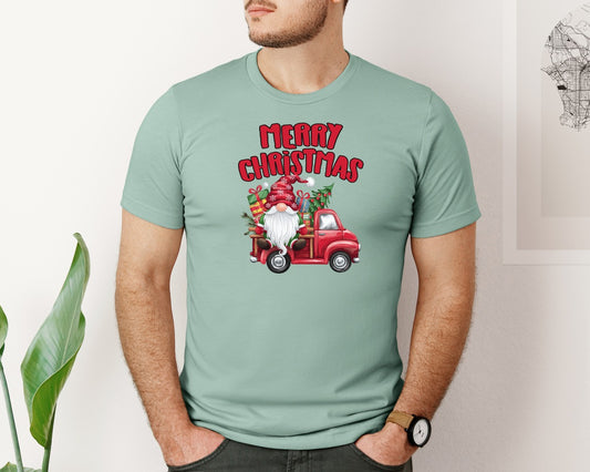 Merry Christmas Red Vintage Truck Gnome Graphic T-Shirt