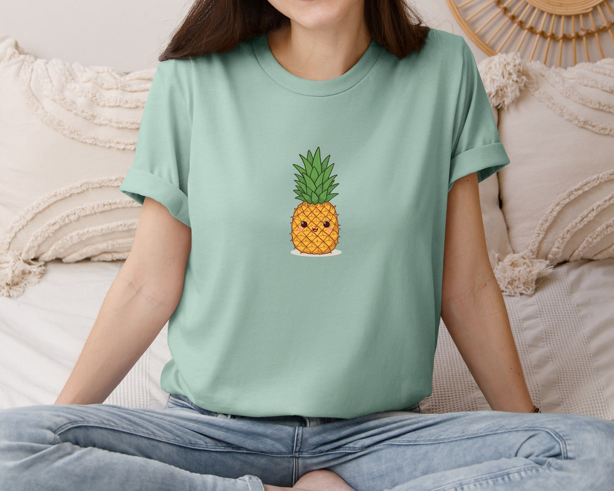 brand:Bella Canvas|color:Dusty Blue|Kawaii Food Character Graphic T-Shirt