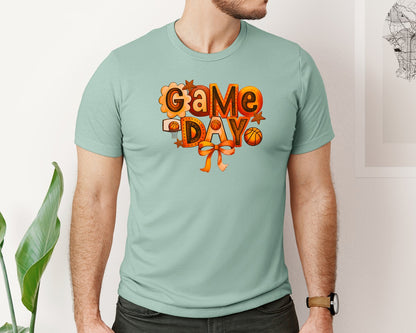 brand:Bella Canvas|color:Dusty Blue|Game Day Coquette Basketball Mom Graphic T-Shirt