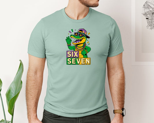 Mardi Gras Gator Six Seven Graphic T-Shirt