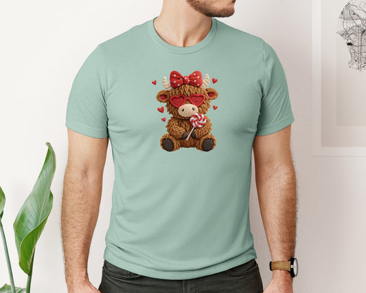 Yarn Crochet Valentine Highland Cow 3 Graphic T-Shirt