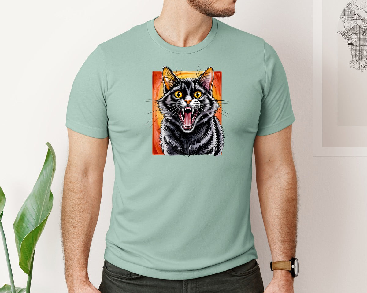 brand:Bella Canvas|color:Dusty Blue|Screaming Black Cat 2 Graphic T-Shirt