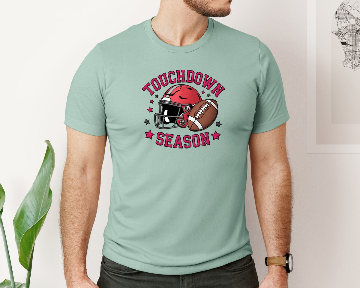 brand:Bella Canvas|color:Dusty Blue|Crochet Football Touchdown Season De Graphic T-Shirt