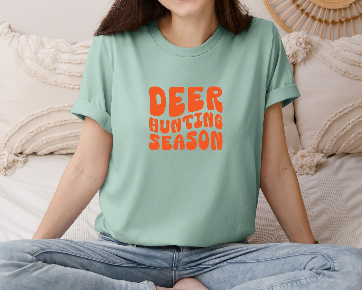 brand:Bella Canvas|color:Dusty Blue|Retro Deer Hunting Season Design 2 Graphic T-Shirt