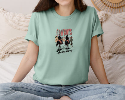 brand:Bella Canvas|color:Dusty Blue|Cowboys Take Me Away Vintage Western 3 Graphic T-Shirt