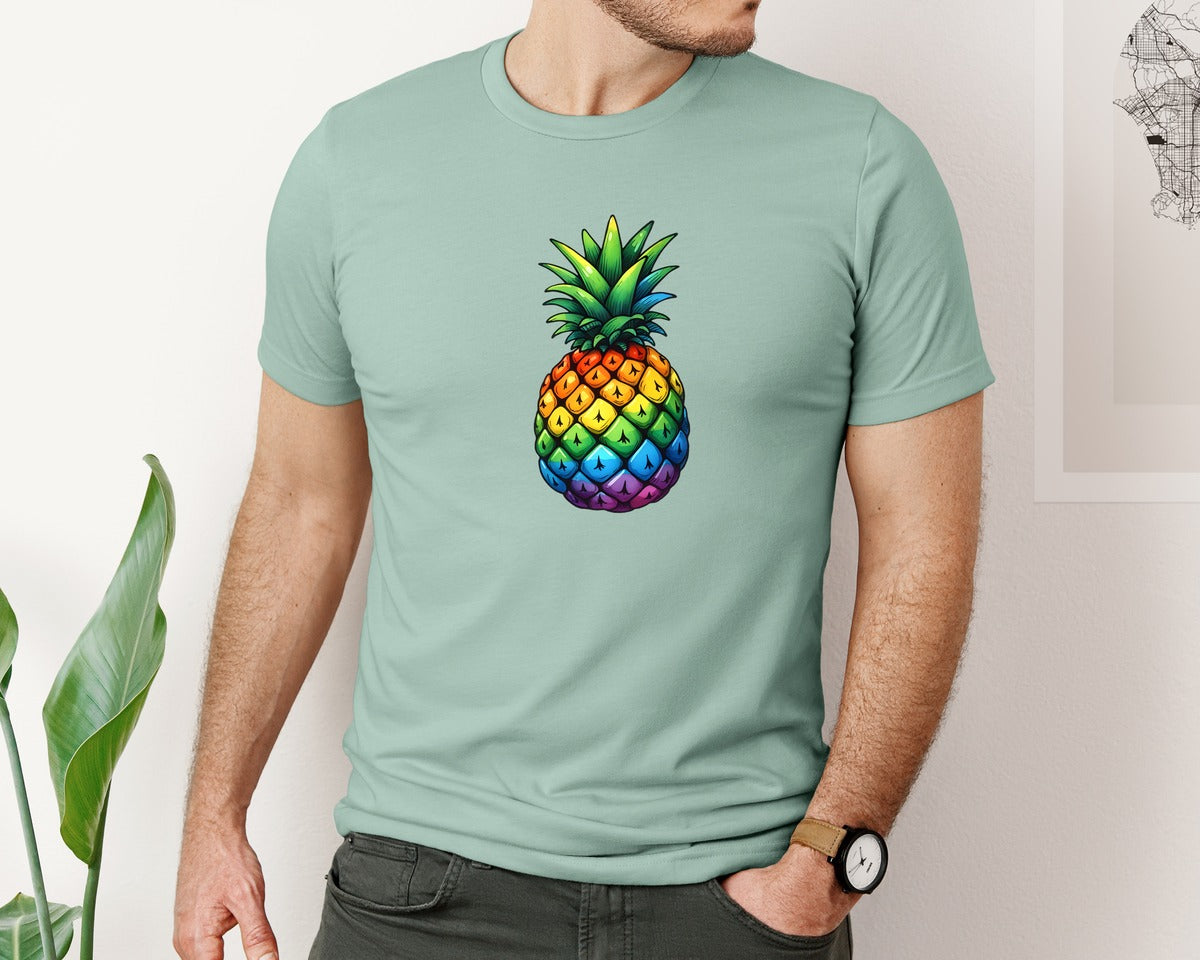 brand:Bella Canvas|color:Dusty Blue|Colorful Pineapple Pride Art 3 Graphic T-Shirt