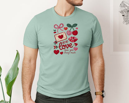 brand:Bella Canvas|color:Dusty Blue|Valentine Love You Cherry Much 2 Graphic T-Shirt