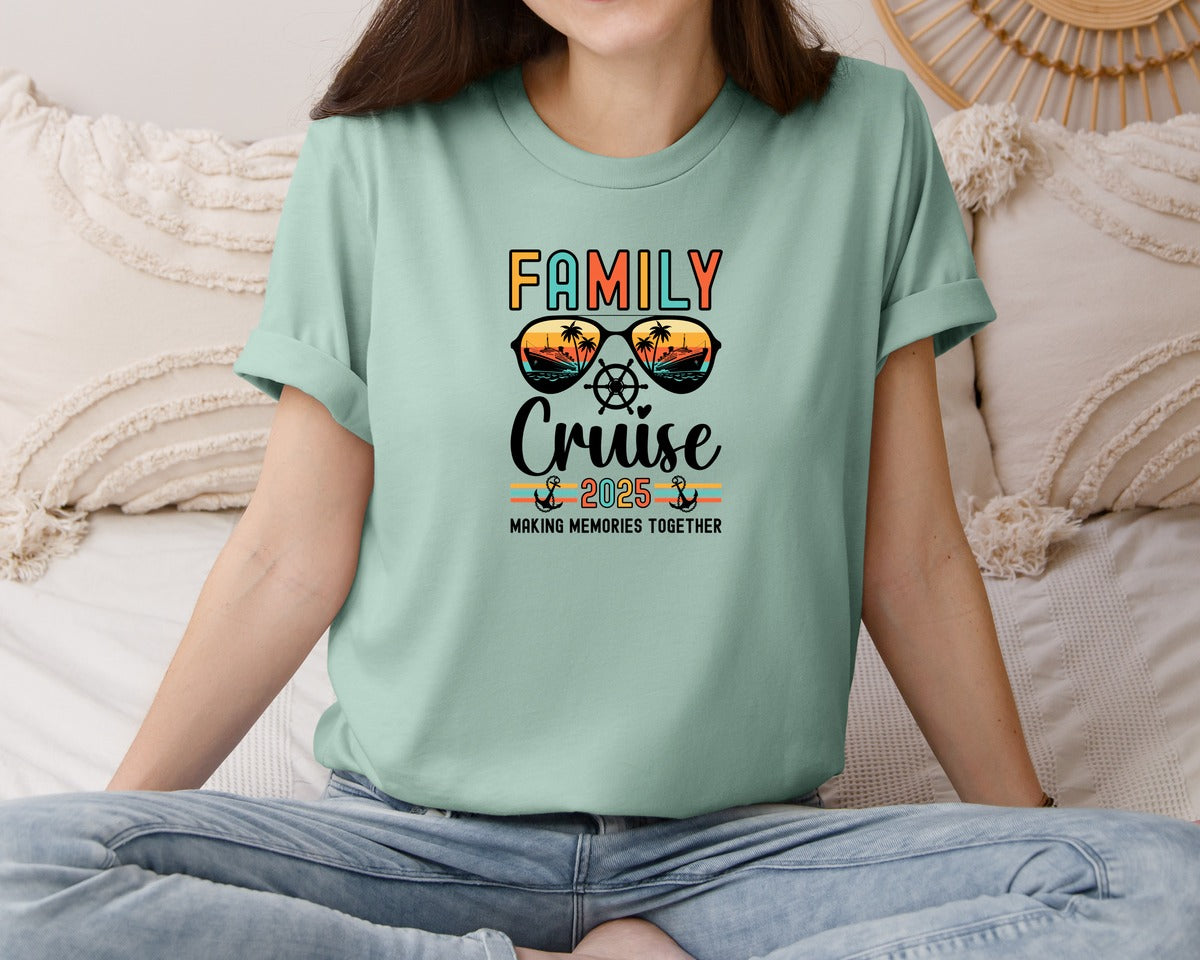 brand:Bella Canvas|color:Dusty Blue|Family Cruise Family Vacation Boat Trip Graphic T-Shirt