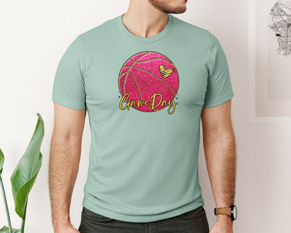 brand:Bella Canvas|color:Dusty Blue|Game Day Basketball Coquette Graphic T-Shirt