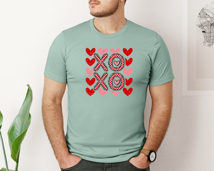 brand:Bella Canvas|color:Dusty Blue|Retro Xoxo Valentines Day Shirt Graphic T-Shirt