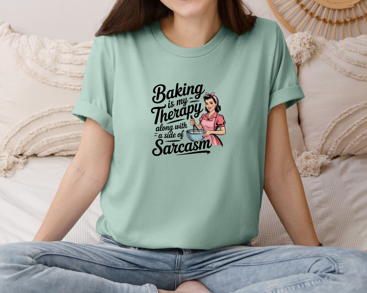 brand:Bella Canvas|color:Dusty Blue|Baking Is My Therapy Sarcasm Pngretro Graphic T-Shirt