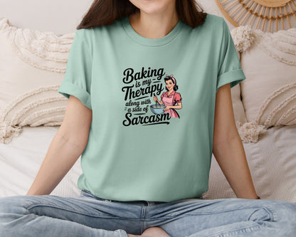 brand:Bella Canvas|color:Dusty Blue|Baking Is My Therapy Sarcasm Pngretro Graphic T-Shirt