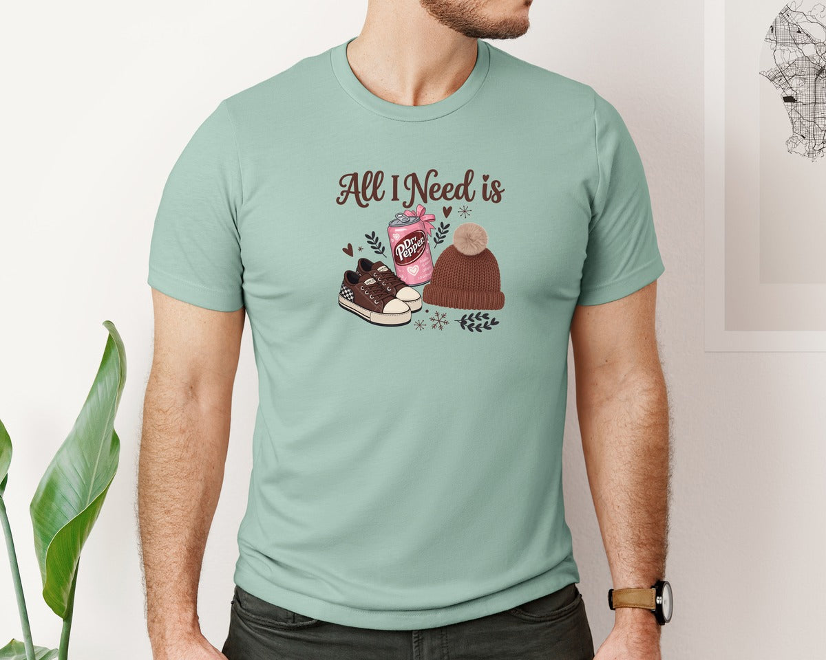 brand:Bella Canvas|color:Dusty Blue|All I Need Is Dr Pepper Graphic T-Shirt