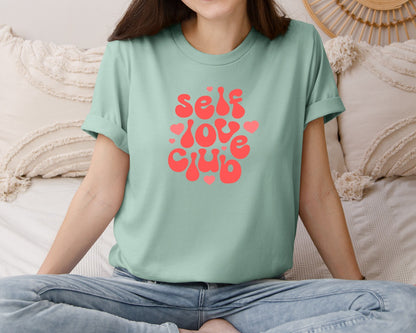 brand:Bella Canvas|color:Dusty Blue|Self Love Club Hearts Trendy Graphic T-Shirt