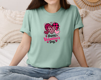 brand:Bella Canvas|color:Dusty Blue|Pattern Heart Valentine Graphic T-Shirt