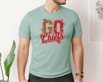 brand:Bella Canvas|color:Dusty Blue|Go Chiefs Red Football Masscot Graphic T-Shirt