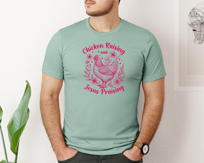 brand:Bella Canvas|color:Dusty Blue|Chicken Raising Jesus Praising 29 Graphic T-Shirt