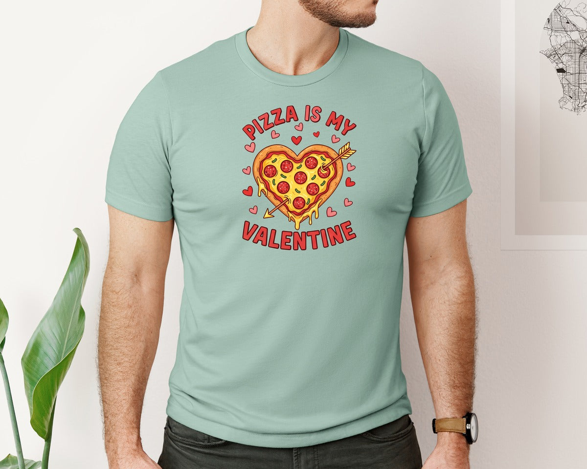 brand:Bella Canvas|color:Dusty Blue|Heart Pizza Valentine Graphic T-Shirt